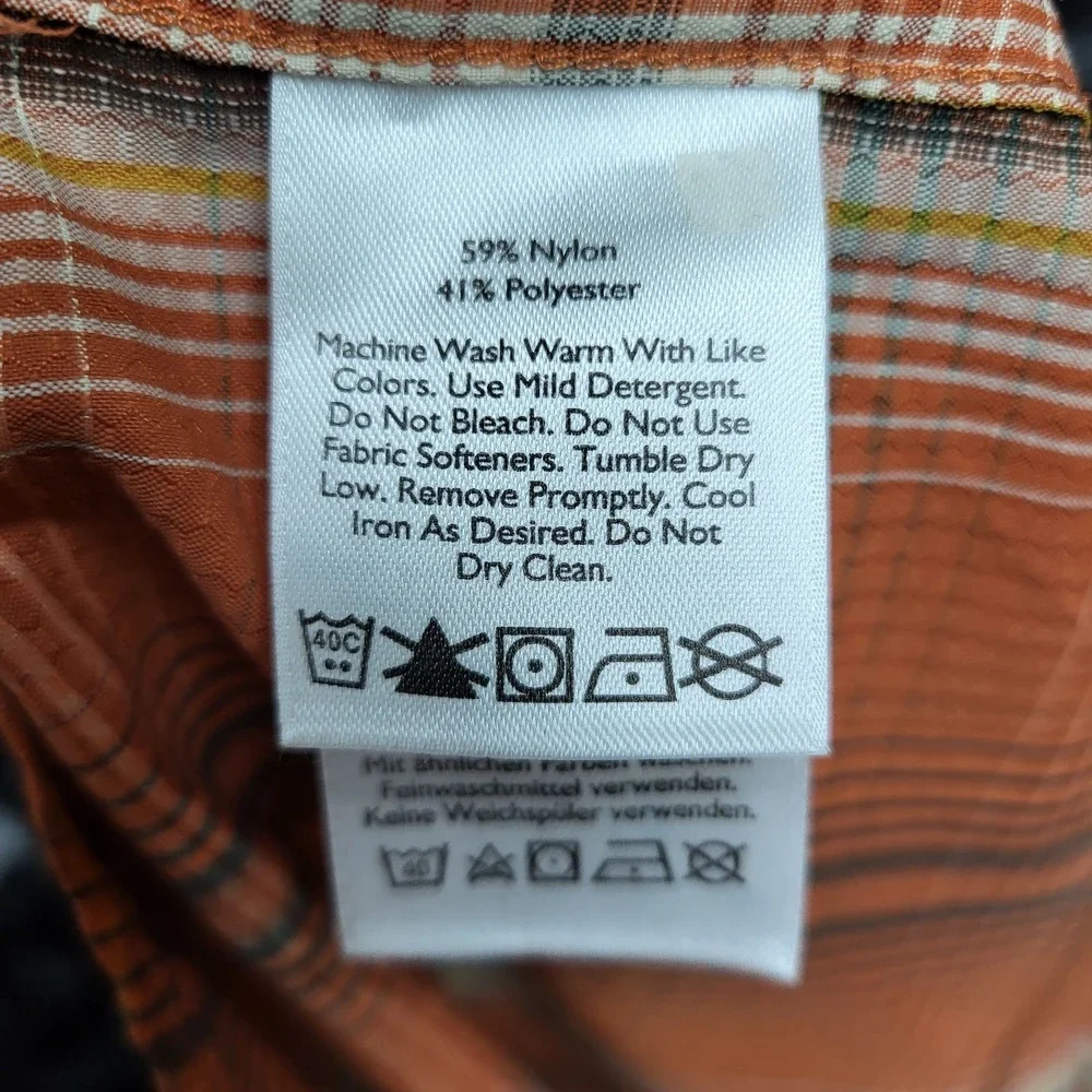 Eddie Bauer Men Button Up Shirt M Orange Nylon Travex Plaid‎ Ripstop Outdoor